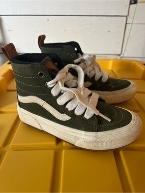 Vans Kids High-Top Sneakers in Olive Green and White